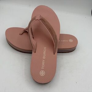 Tory Burch 70s Style Platform Flip Flops Sandals Sz 13 Pink Blush Suede